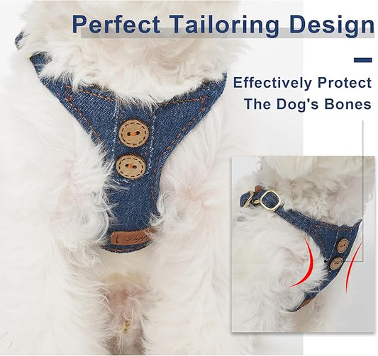 No Pull Dog Harness with Multifunction Dog Leash,Soft Adjustable No Choke Escape Proof Pet Harness Vest for Medium Dogs or Large Dogs,Denim Blue,M Puppytie