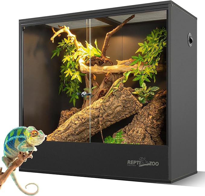 REPTIZOO 100 Gallon PVC Reptile Terrarium, 36"x18"x36" Extra Tall Large Glass Reptile Tank for Chameleon Frog Gecko Lizard Arboreal Reptile, Reptile Enclosure with Sliding Door & Screen Ventilation REPTIZOO