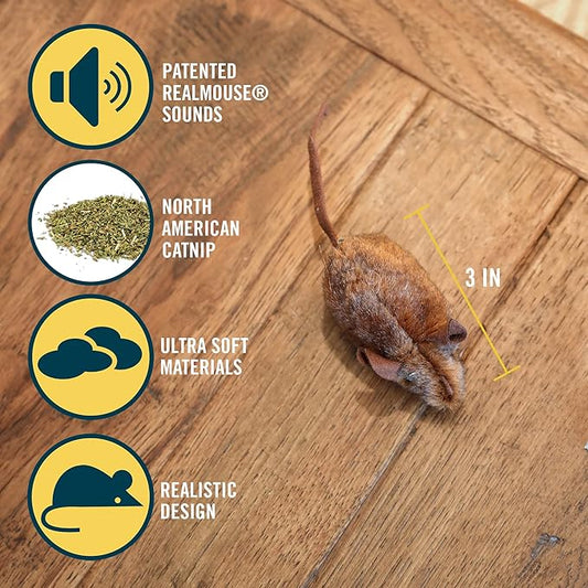 OurPets Play-N-Squeak Mouse Hunter Cat Toy (Interactive Cat Toy & Catnip Toy with Real Mouse Electronic Sound) Perfect Toys for Indoor Cats with Catnip - PAWPICO