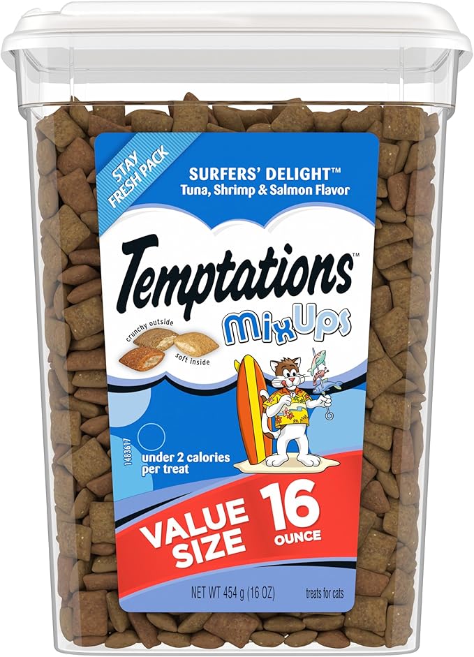 Temptations MixUps Crunchy and Soft Cat Treats Surfer's Delight Flavor, 16 oz. Tub Temptations