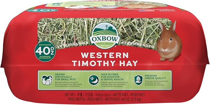 Oxbow Animal Health Western Timothy Hay - All Natural Hay for Rabbits, Guinea Pigs, Chinchillas, Hamsters & Gerbils - 40 Oz OxbowAnimalHealth