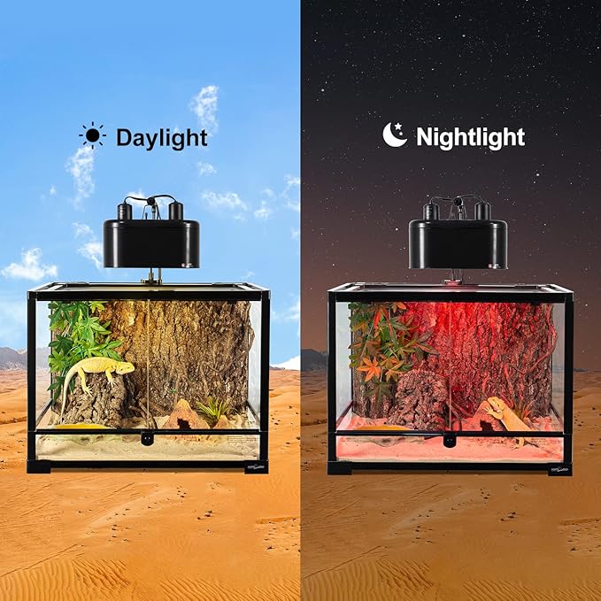 REPTIZOO 75W Reptile Heat Lamp Combo Pack, 2PCS Day & Night Basking Spot Light, UVA Daylight Heating Lamp Basking Bulb and Infrared Heat Emitter Red Heat Lamp REPTIZOO