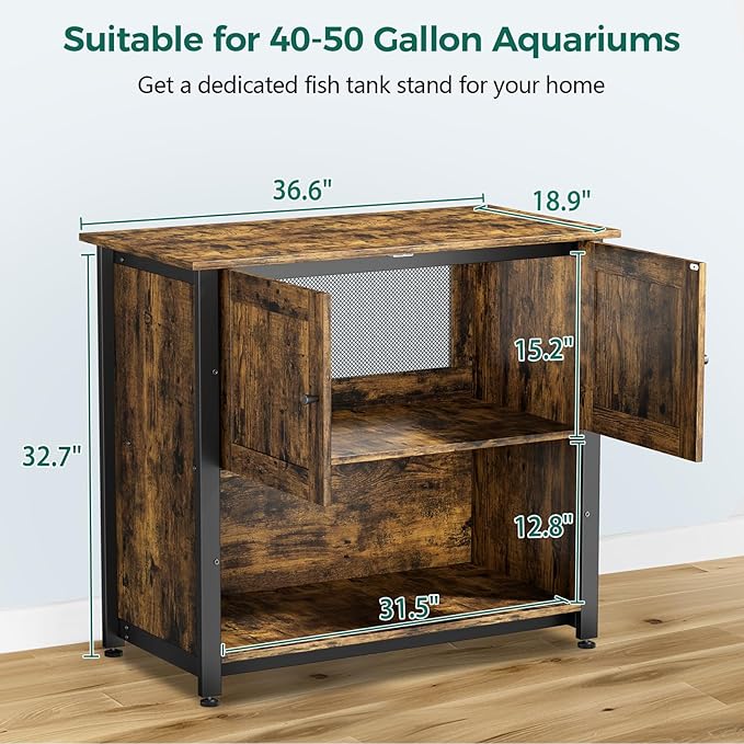 Tatub 40-50 Gallon Fish Tank Stand with Cabinet, Metal Aquarium Stand for Accessories Storage, Reptile Tank Turtle Terrariums Table Bearable 1000LBS, Accommodates 2 Aquariums Tatub