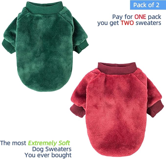 FabriCastle Small Dog Sweaters Christmas Clothes Coat for Dogs Girl or Boy Cozy Puppy Yorkie Pet Winter Clothes Jacket Plush Apparel for Cat (X-Small, Dark red,Dark Green) - PAWPICO