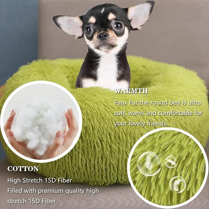 Extra Small Dog Bed Green Washable 15 inches Donut Soft Small Pet Bed,Calming Anti Anxiety Round Fits up to 5 lbs Warm Comfort Pets Beds for Puppy Dogs Indoor - PAWPICO