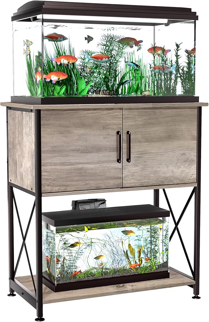 20-29 Gallon Aquarium Stand Metal Frame Fish Tank Stand with Cabinet Storage, for 20 Gallon Long Aquarium,30.7" L*16.5" W Tabletop,330LBS Capacity Grey PG01YGZ Herture