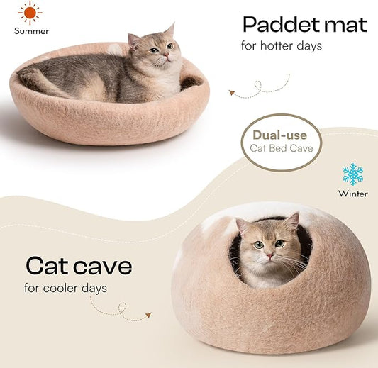 Cat Cave Bed -Handmade Wool Cat Bed Cave, Cat Bed Cat House, Felt Cat Caves for Indoor Cats and Kittens - PAWPICO