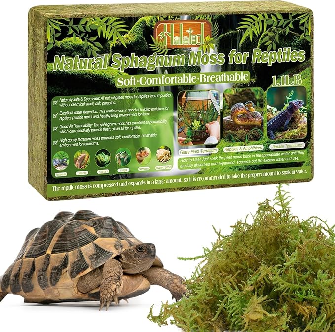 Halatool 1.1LB Natural Sphagnum Moss for Reptiles- 25QT Green Live Moss for Terrarium Plants Long Fiber Reptile Moss for Leopard Gecko Snake Hamsters Tortoises Frogs Lizards Salamanders HALATOOL
