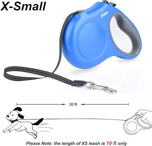 Fida Retractable Dog Leash X-Small Breed, 10 ft Durable Pet Walking Leash for Extra Small Dogs/Cats/Small Animals up to 18 lbs, 360° Tangle Free, Blue Fida