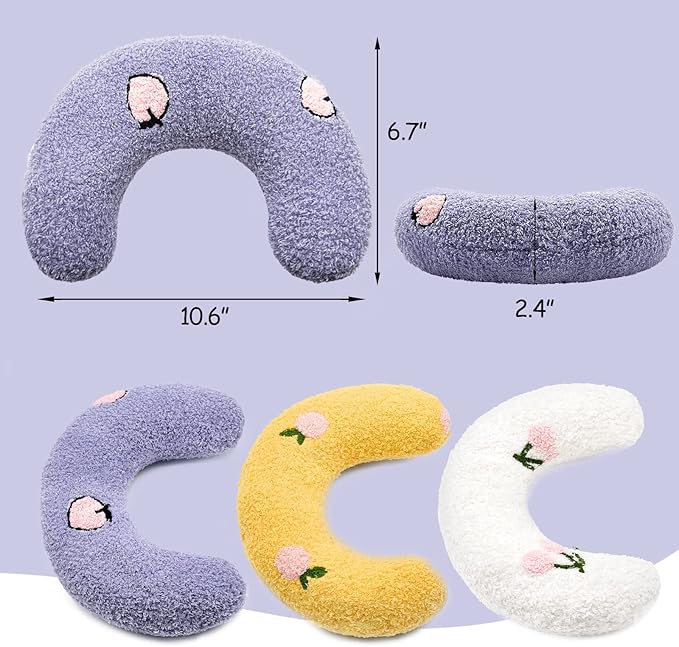 ucho Pillow for Cats, Ultra Soft Fluffy Pet Calming Toy Half Donut Cuddler, U-Shaped Pillow for Pet Cervical Protection Sleeping Improve- Purple ucho