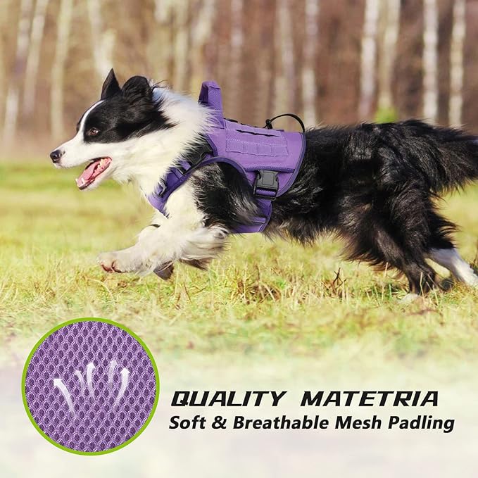 WINGOIN Tactical Dog Harness for Extra Large Dogs, Heavy Duty No Pull Dog Harness with Handle, Adjustable Reflective Military K9 German Shepherd Big Dog Vest for Training, Walking, Purple (XXL) - PAWPICO