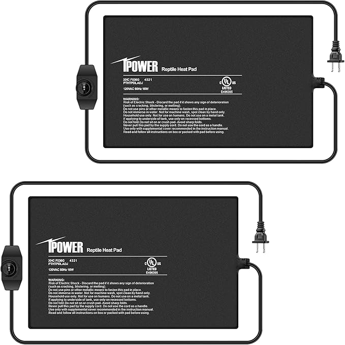 iPower 8X12 Inch 16 Watts Reptile Heating Mat with Adjustable Temperature Controller Under Tank Warmer Terrarium Heat Pad for Reptiles and Amphibians, for 30-40 Gallon Tank, 2 Pack iPower