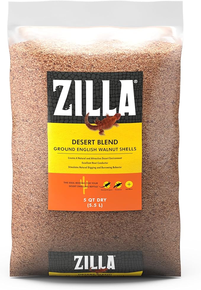 Zilla Pet Reptile Terrarium Substrate Bedding, Walnut Desert Blend, for Bearded Dragons, Monitors, Skinks and Uromastyx, 5 Quart Zilla