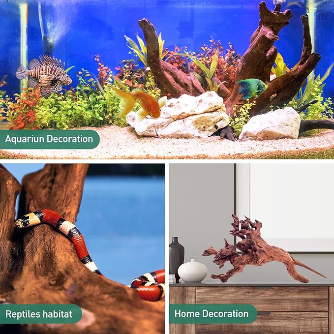 WDEFUN Natural Driftwood for Aquarium Decor, 2-Piece 10''-14'' Large Driftwood for Decorations on Fish Tank, Reptiles Bearded Dragon Accessories or Air Plants WDEFUN