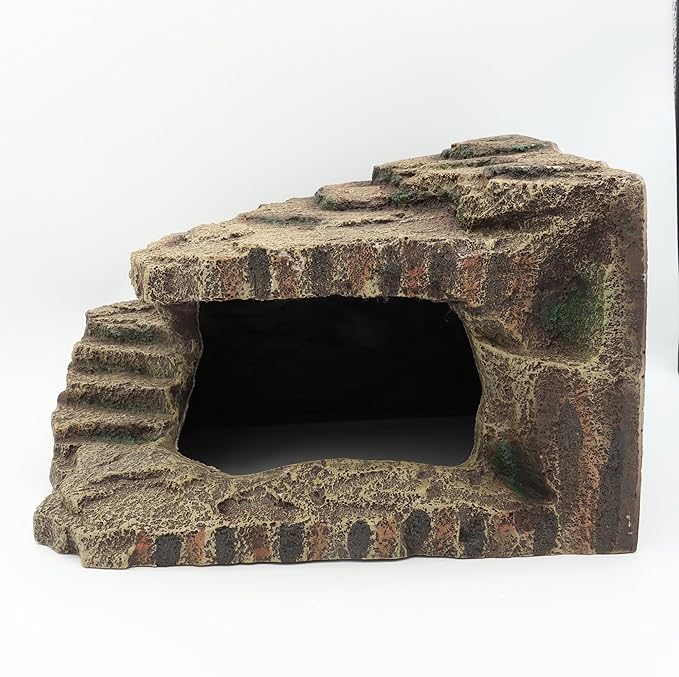 Resin Reptile Hideouts Cave Habitat Decor for Gecko Leopard Lizards Toad Turtle (B- Extra Large) JIHAQUA