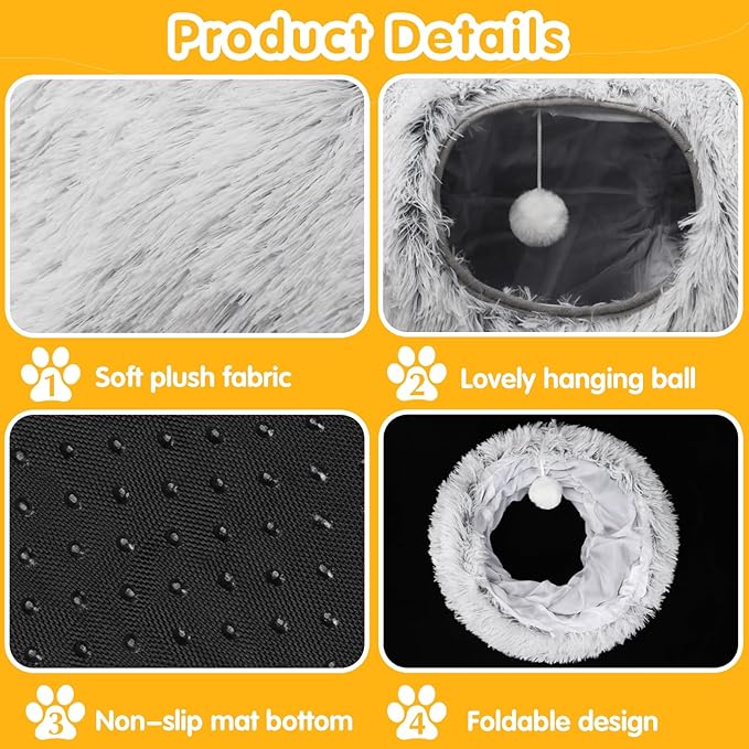 Cat Tunnel Bed for Indoor Cats Donut Cat Tunnel Multifunctional Cat Bed with Peephole Cat Cave Tunnel Bed with Tunnel for Multi Cats(Grey) - PAWPICO