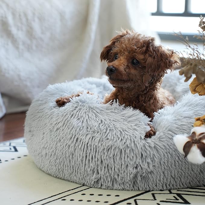 Tiny Dog Bed Fluffy Puppy Bed Washable Donut Anti Slip 15 Inches - PAWPICO