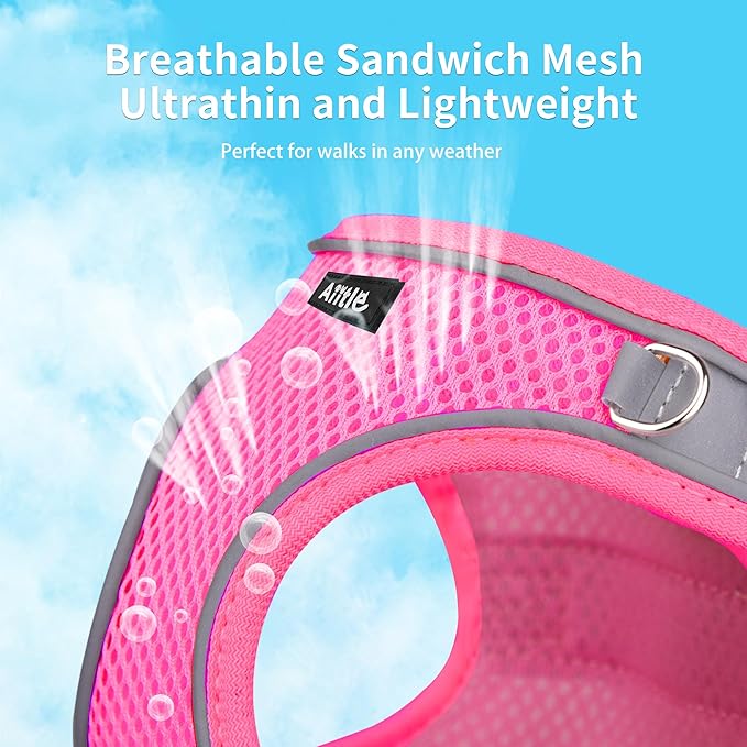 AIITLE Small Harness for Puppy with A Leash - Spring Dog Vest Harness with Super Breathable Mesh, Reflective No-Pull Pet Harness for Outdoor Walking, Camping for Small Dogs, Cats Hot Pink XXS AIITLE-FORPETSBETTERLIFE