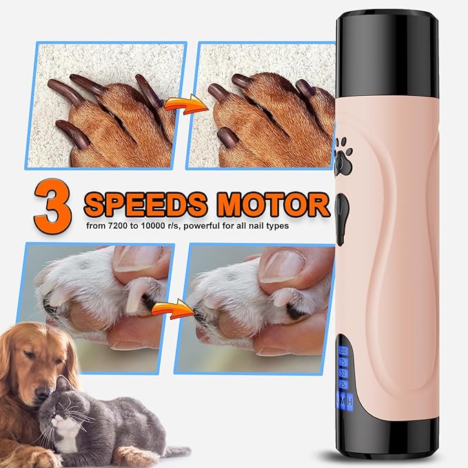 YABIFE Dog Nail Grinder, Dog Nail Trimmers and Clippers Kit, Super Quiet, Rechargeable, for Small Large Dogs Cats Toenail Claw Grooming,3 Speeds, 1 Extra Grinding Wheel - PAWPICO