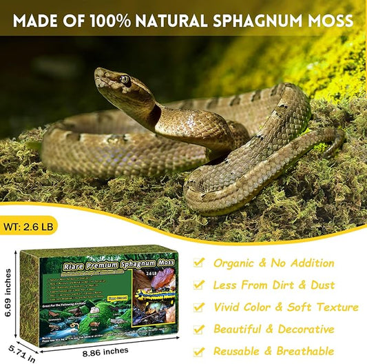 Riare 2.6LB Premium Sphagnum Moss for Reptiles- 100QT Natural Live Moss Reptile Moss Bedding for Terrarium, Hatching, Forest Sphagnum Moss Reptile Substrate for Snakes, Gecko, Turtles, Frogs, Leopard Riare
