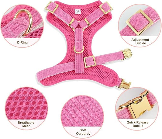 Didog Cute Small Dog Harness Collar & Leash Set, Adjustable Dog Collars and Leashes with Bowtie, Breathable Soft Mesh Padded Dog Vest for Puppies Small Dogs & Cats Walking, Hot Pink, S Didog