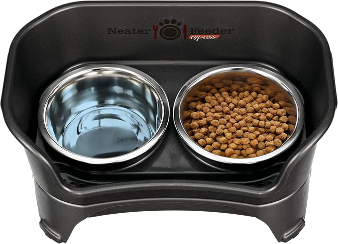 Neater Feeder - Express Model - Mess-Proof Dog Bowls (Medium/Large, Midnight Black) – Made in USA – Elevated, No Spill, Non-Tip, Non-Slip, Raised Stainless Steel Food & Water Pet Bowls - PAWPICO