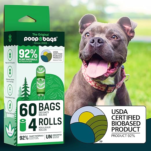 The Original Poop Bags® USDA Certified 92% Plant-Based Dog Waste Bags, 4 Rolls (15 Pet Waste Bags per Roll) - Supports "You Buy, We Donate" Initiative - Dog Poop Bags Refills, Unscented, Leak-Proof - PAWPICO