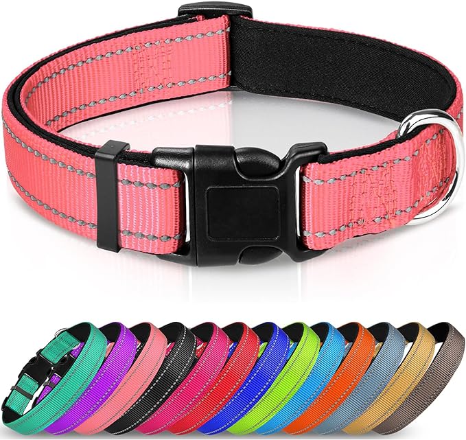 Joytale Reflective Dog Collar,Soft Neoprene Padded Breathable Nylon Pet Collar Adjustable for Small Dogs,Pink,S - PAWPICO