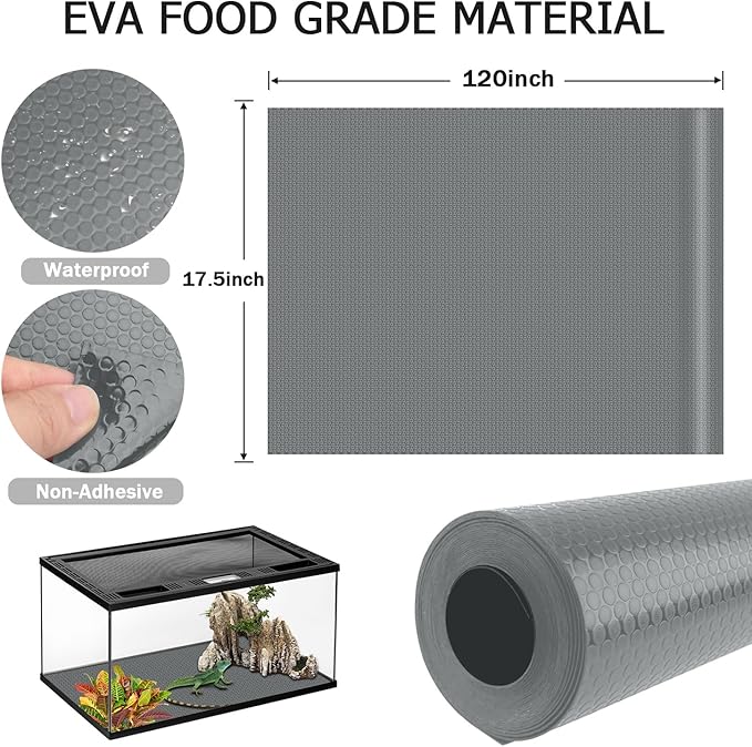 Bearded Dragon Tank Accessories, 17.5X120 Inches Bearded Dragon mat Flooring Reptile Carpet Substrate for Lizard, Iguana, Snake, Tortoise, Non-Adhesive Reptile Habitat Bedding, Grey Hoplaep
