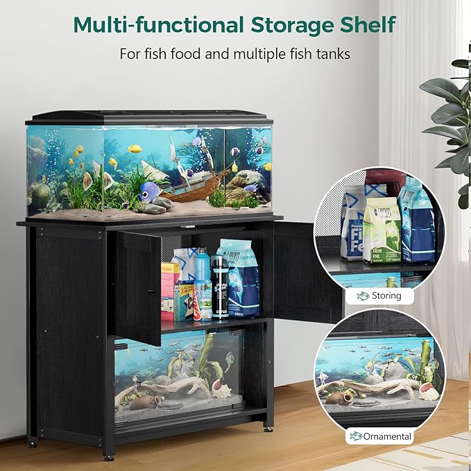 Tatub 40-50 Gallon Fish Tank Stand with Cabinet, Metal Aquarium Stand for Accessories Storage, Reptile Tank Turtle Terrariums Table Bearable 1000LBS, Accommodates 2 Aquariums Tatub