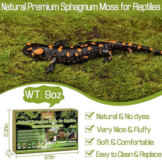 Halatool 9OZ Natural Sphagnum Moss for Reptiles- 14QT Green Live Moss for Terrarium Plants Long Fiber Reptile Moss for Leopard Gecko Snake Hamsters Tortoises Frogs Lizards Salamanders HALATOOL