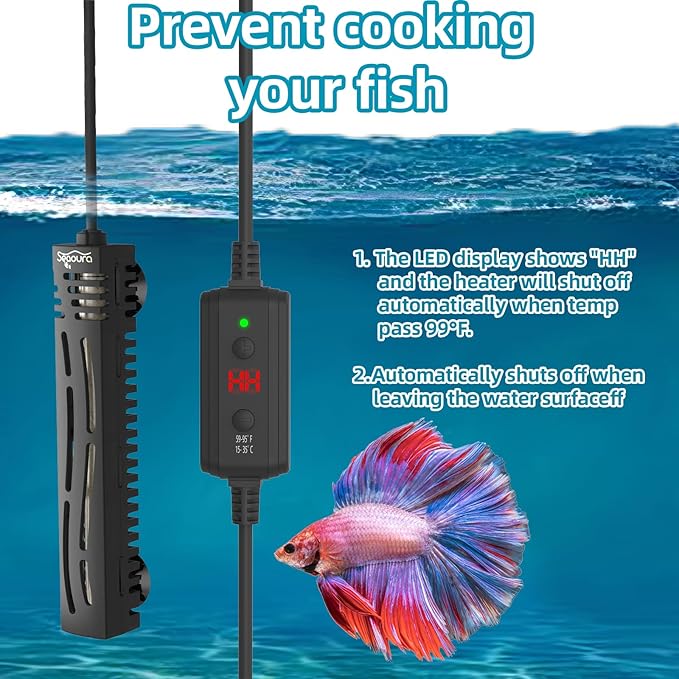 Fish Tank Heater,Aquarium Heaters,50W Aquariums Betta Heating for 5-15 Gallon with LED Temperature Display SEAOURA