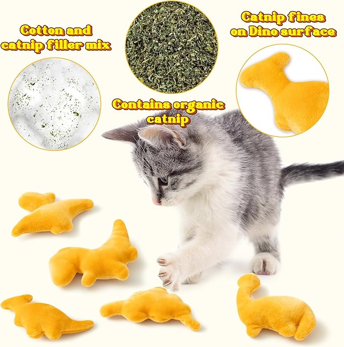 MALLMALL6 Catnip Toys for Cat - 5Pcs Dino Nuggets Cat Toys, Dinosaur Chicken Nugget Catmint Interactive Gift for Indoor Cats, Plush Golden Cat Supplies, Chew Cat Toy Set, Cute Pet Gifts for Cat Lover - PAWPICO