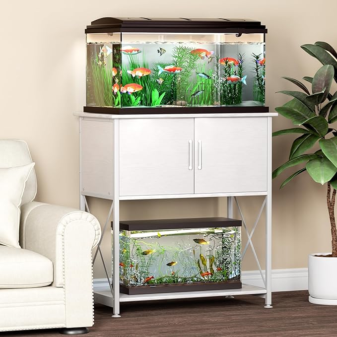 20-29 Gallon Aquarium Stand Metal Frame Fish Tank Stand with Cabinet Storage, for 20 Gallon Long Aquarium,30.7" L*16.5" W Tabletop,330LBS Capacity White PG01YGW Herture