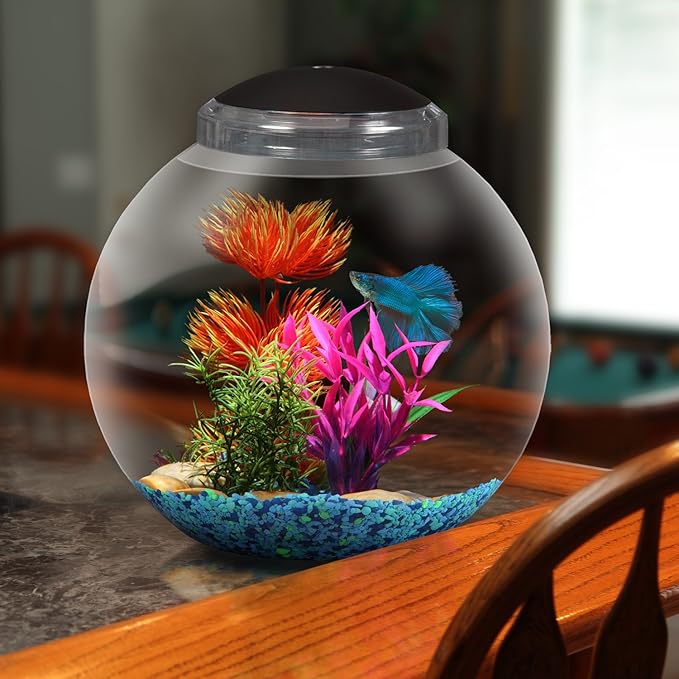 Koller Products 3-Gallon Globe Fish Bowl, Impact- Resistant Plastic Fish Tank with LED Lighting, Crystal-Clear Clarity, Desktop Aquarium Tank for Betta Nano Goldfish Peacockfish Zebrafish, Home Décor DISCOVERTHEEXCITINGWORLDOFKEEPINGTROPICALFISH
