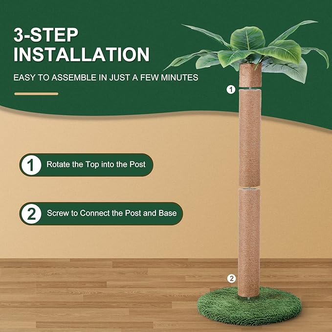 Odoland Cat Scratching Post - Indoor 33 inch Palm Tree Sisal Scratch Posts with Dangling Balls for Kitten and Large Cat - Vertical Scratcher Cute Cat Scratching Post Fun Cat Toy Green - PAWPICO