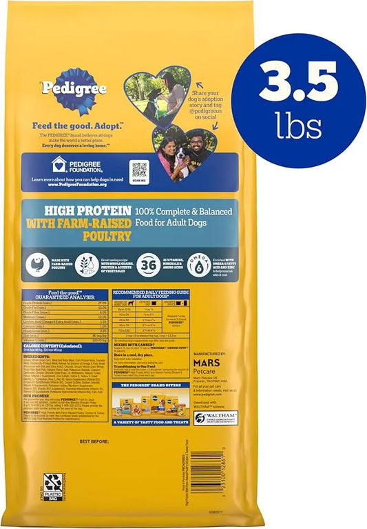 PEDIGREE High Protein Adult Dry Dog Food Chicken and Turkey Flavor Dog Kibble, 3.5 lb. Bag - PAWPICO