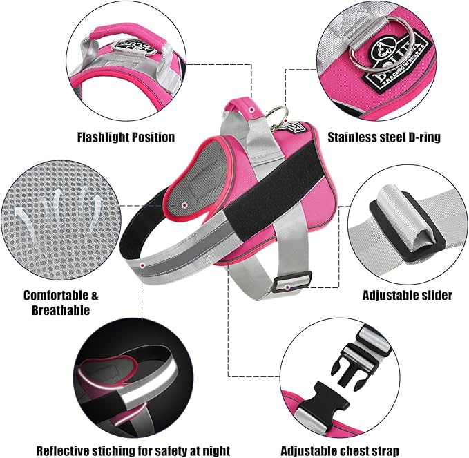 Bolux Dog Harness, No-Pull Reflective Dog Vest, Breathable Adjustable Pet Harness with Handle for Outdoor Walking - No More Pulling, Tugging or Choking (Fuchsia, X-Small (Pack of 1)) Bolux