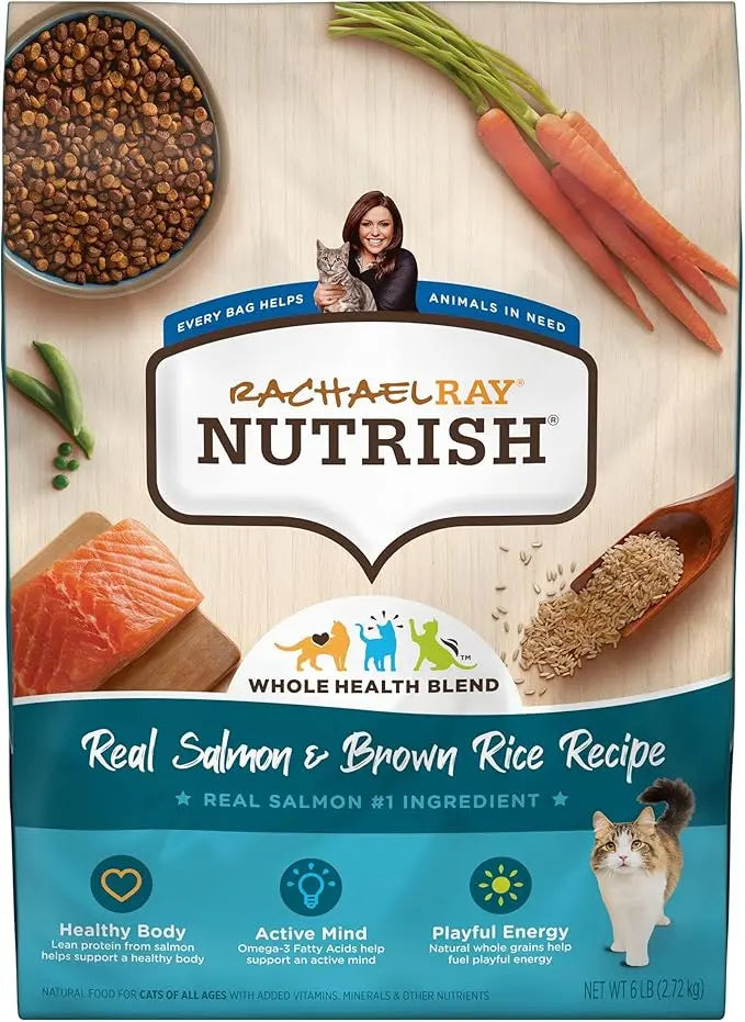 Nutrish Rachael Ray Premium Natural Dry Cat Food with Added Vitamins, Minerals & Other Nutrients, Real Salmon & Brown Rice Recipe, 6 Pound Bag - PAWPICO