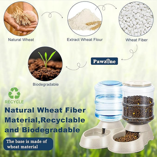 2 Pack Automatic Cat Feeder and Water Dispenser in Set Pet Food Bowl for Small Medium Dog Pets Puppy Kitten Big Capacity 1 Gallon x 2 (Cream) - PAWPICO