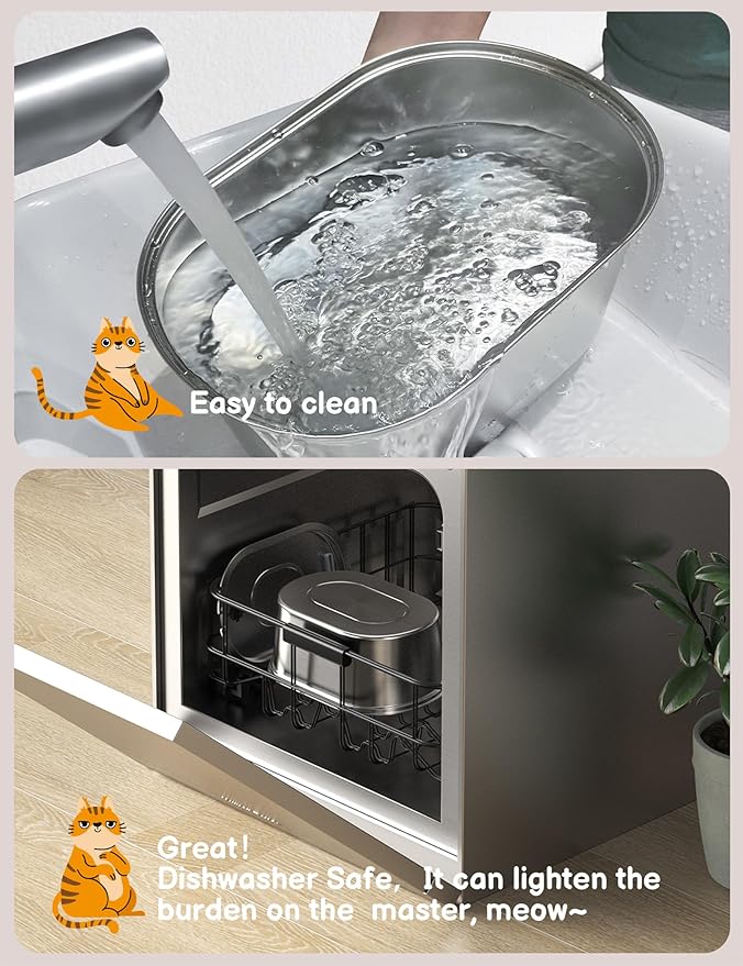 SOOFPET Cat Water Fountain: with 6pcs Carbon Filter + 3pcs Sponge - 108oz/3,2L Pet Water Fountain Stainless Steel - Cat Fountains for Drinking with Quiet Pump Dishwasher Safe Design Faucet-Shaped - PAWPICO