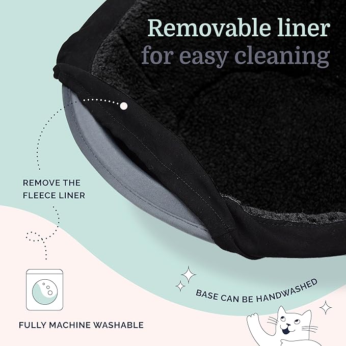 Hepper Cat Nest - Washable Cat Bed with Removable Fluffy Fleece Liner - Cozy Comfy Calming Cat Bed Round Shape - Cat Warming Bed - Donut Cat Bed Desk Ready - Small Cat Bed for Indoor Cats - PAWPICO