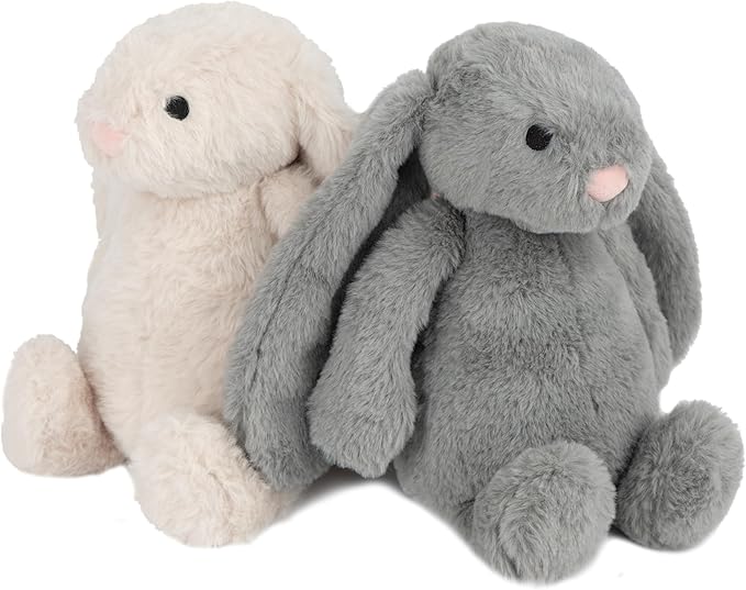 Best Pet Supplies Interactive Bunny Buddy Dog Toy with Crinkle and Squeaky Enrichment for Small and Medium Breed Puppies or Dogs, Cute and Plush - Bunny Bundle (Beige, Gray) - PAWPICO
