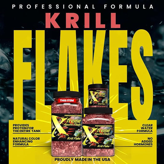 Xtreme Krill Flakes - Premium Max Protein Freshwater Fish Food with 100% Krill and Shrimp, & Vitamins for Optimal Immune and Digestive Health, Boosts Color & Energy – USA Farm Grown (8oz) XtremeAquaticFoods