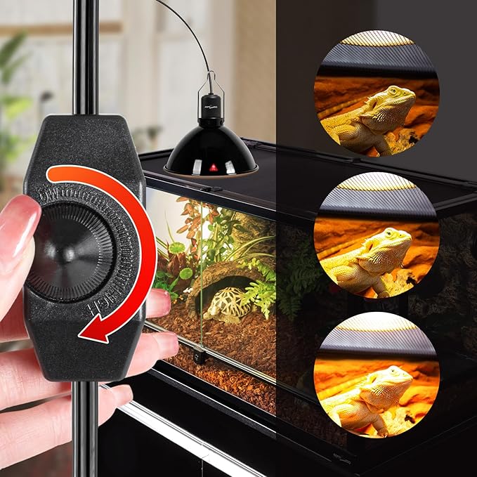 REPTI ZOO Upgrade Reptile Light Fixture with Dimming,8.5 inch Deep Dome Lamp Fixture for Reptile Tank Terrarium, Reptile Heat Lamp Fixture for UVB UVA Bulb Basking Heat Bulb REPTIZOO