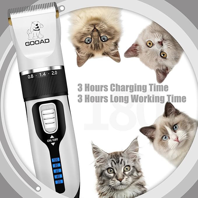 Cat Clippers for Matted Hair, Cat Grooming Kit, Cordless Cat Shaver for Long Hair, Low Noise Paw Trimmer, Cat Hair Trimmer for Grooming,Quiet Pet Hair Clippers Tools for Cats Dogs (White) - PAWPICO