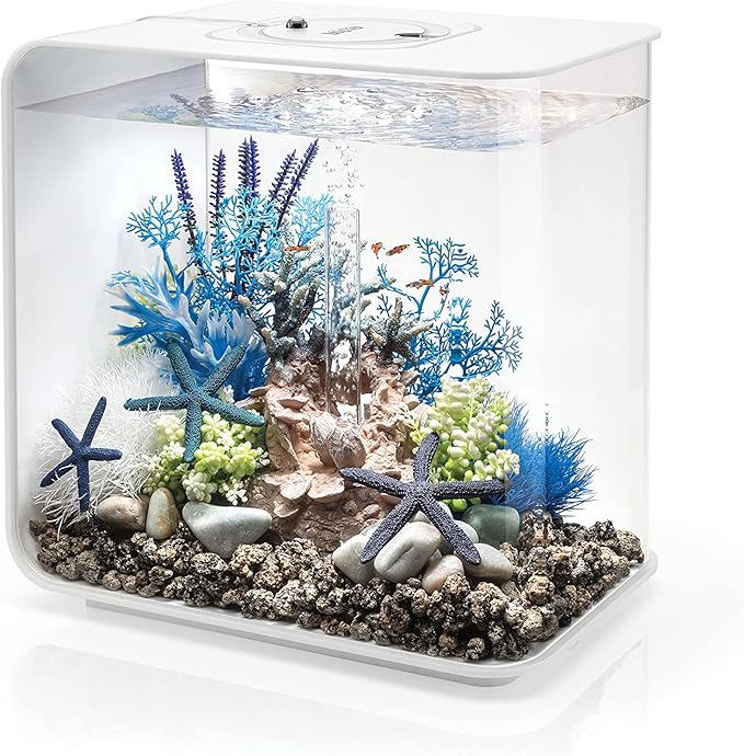 biOrb Flow 15 Acrylic 4-Gallon Aquarium with Multi-Color Remote-Controlled LED Lights Modern Compact Tank for Tabletop or Desktop Display, White biOrb