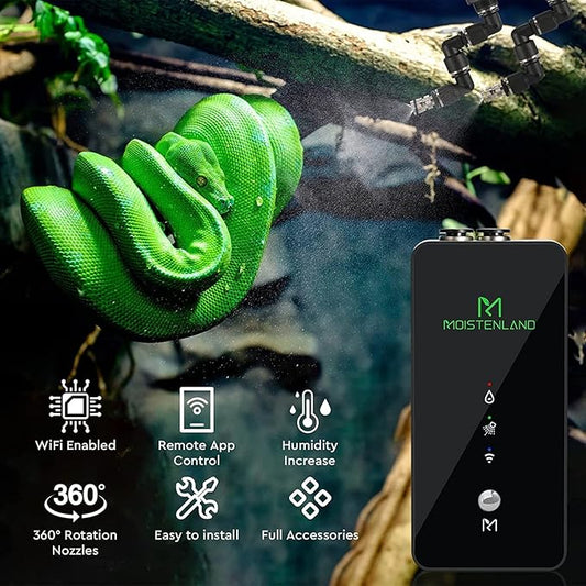 Moistenland WiFi Enabled Reptile Mister for Terrariums, Reptile Misting System for Snake Ball Python Tortoise Lizard Aquarium with 2 Adjustable Misting Nozzles Moistenland