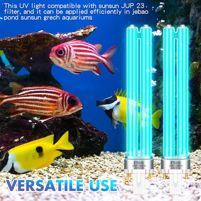 Qualirey 2 Pcs G23 Base 13 Watt UV Light Bulb Compatible with Jebao Pond Sunsun 2 Pin Base UV Light for Aquarium Compatible with Sunsun JUP 23 Grech Aquarium Filter Acomfortablehomestartshere