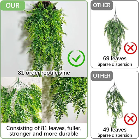 PINVNBY Reptile Plants Hanging Fake Vines Boston Climbing Terrarium Plant with Suction Cup for Bearded Dragons Lizards Geckos Snake Pets Hermit Crab and Tank Habitat Decorations (6 Pack) PINVNBY